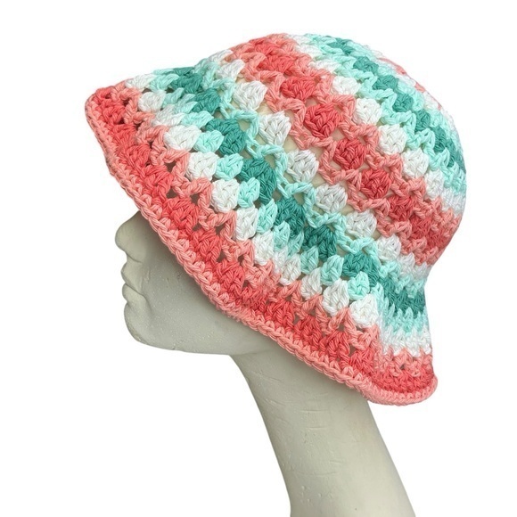 Hand Crafted Accessories - The Kelp Crochet Bucket Sun Hat Cotton Yarn Handcrafted Handmade by Seller